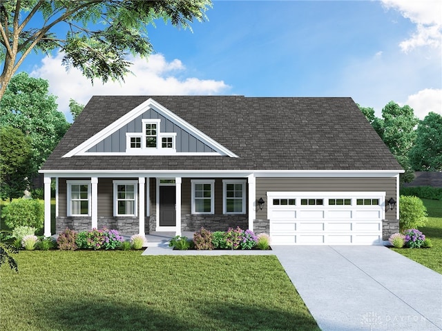 504 Creekside Ln, Lebanon, OH 45036 - craftsman-style home featuring board and batten siding, a garage, roof with shingles, driveway, and a front lawn