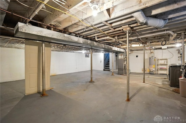 4503 Central Ave, Middletown, OH 45044 - unfinished below grade area featuring gas water heater, stairway, and heating unit