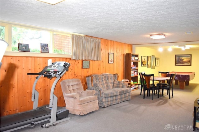 3235 W Ziegler Rd, Piqua, OH 45356 - living area with wooden walls, carpet flooring, and a textured ceiling
