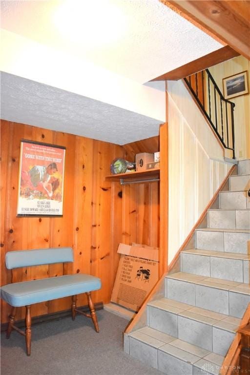 3235 W Ziegler Rd, Piqua, OH 45356 - stairway with wooden walls and carpet floors