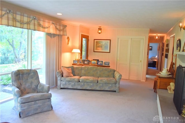 3235 W Ziegler Rd, Piqua, OH 45356 - carpeted living room featuring crown molding