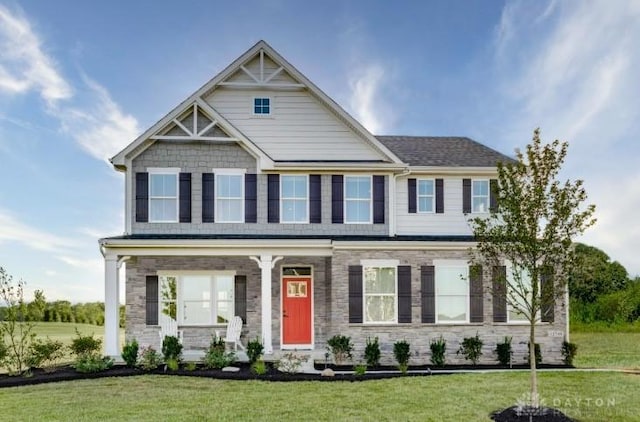 9858 Fairwater Springs Dr, Centerville, OH 45458 - craftsman inspired home featuring a front lawn and covered porch