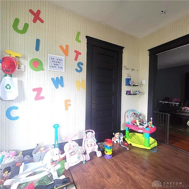 300 S Evans St, Saratoga, IN 47382 - game room featuring wood finished floors and wallpapered walls