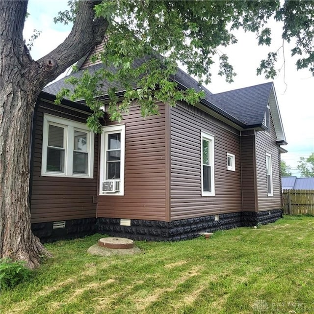 300 S Evans St, Saratoga, IN 47382 - view of side of home featuring roof with shingles and crawl space