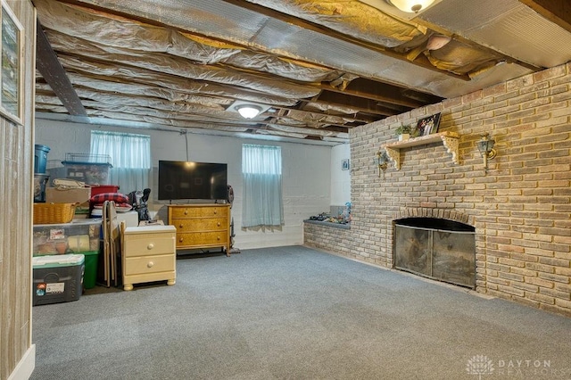3318 US Route 42, Cedarville Twp, OH 45314 - basement featuring a fireplace and carpet flooring