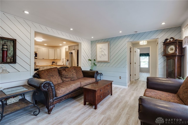 11920 State Route 725, Germantown, OH 45327 - living area with wood walls, light wood-style flooring, and recessed lighting