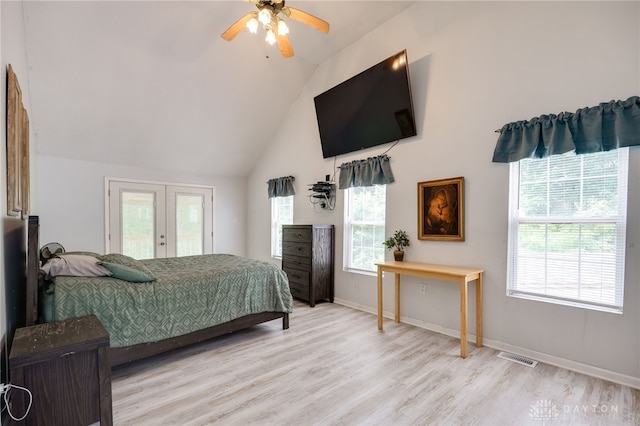 11920 State Route 725, Germantown, OH 45327 - bedroom featuring french doors, access to exterior, wood finished floors, vaulted ceiling, and a ceiling fan