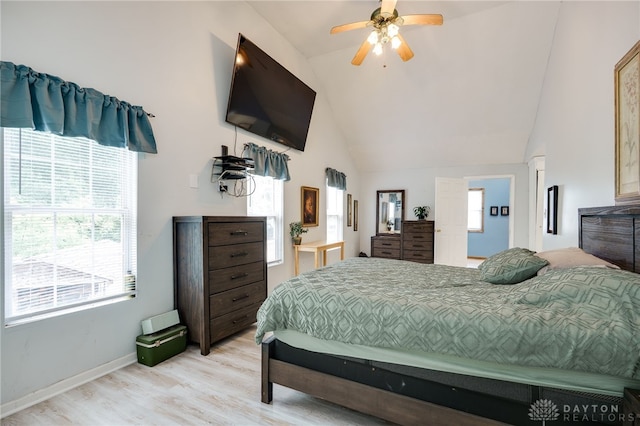 11920 State Route 725, Germantown, OH 45327 - bedroom featuring light wood-style flooring, high vaulted ceiling, and ceiling fan