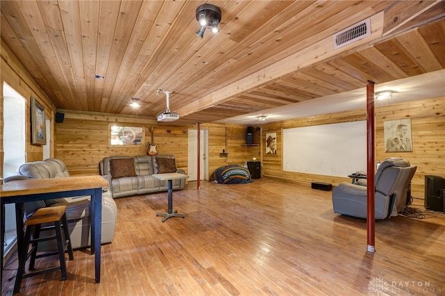 11920 State Route 725, Germantown, OH 45327 - living room featuring wood walls, wood ceiling, and wood-type flooring