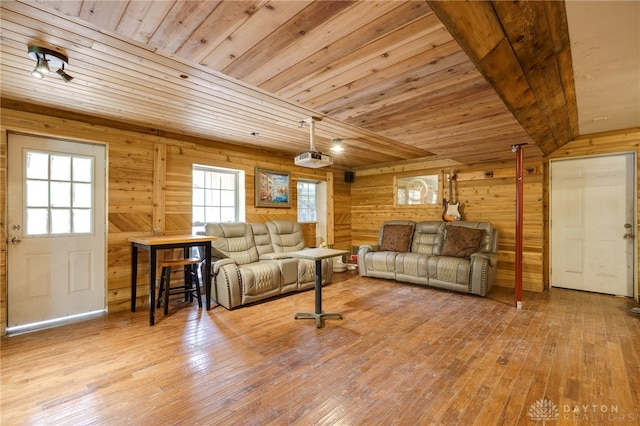 11920 State Route 725, Germantown, OH 45327 - living area featuring wood ceiling, wooden walls, and wood-type flooring