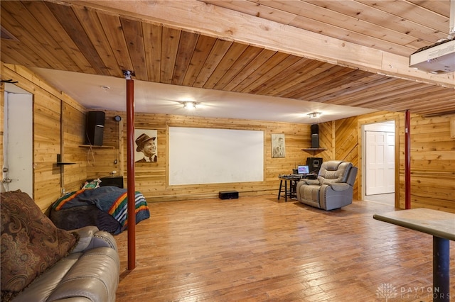 11920 State Route 725, Germantown, OH 45327 - living area featuring wood walls, wood ceiling, and hardwood / wood-style floors