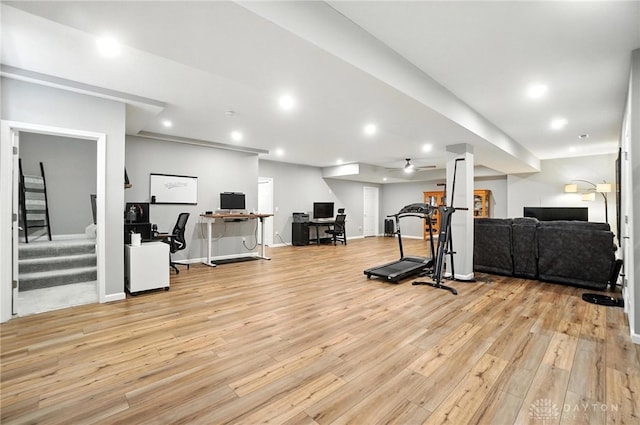 539 Bellasera Dr, Sugarcreek Twp, OH 45440 - workout room with light wood-style flooring and recessed lighting