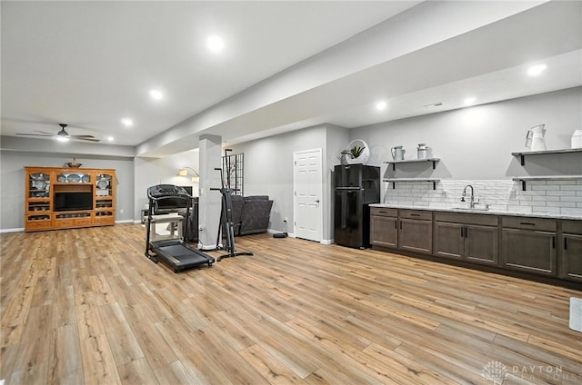 539 Bellasera Dr, Sugarcreek Twp, OH 45440 - exercise area with light wood-style floors, recessed lighting, and ceiling fan