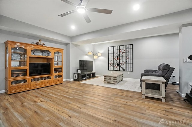 539 Bellasera Dr, Sugarcreek Twp, OH 45440 - living area with a ceiling fan, wood-type flooring, and recessed lighting