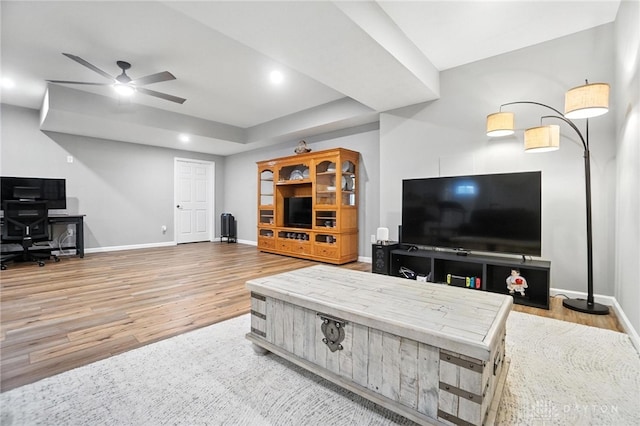 539 Bellasera Dr, Sugarcreek Twp, OH 45440 - living room with a ceiling fan, wood finished floors, and recessed lighting