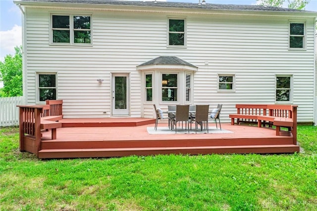 4182 Fox Fern Ct, Beavercreek, OH 45432 - rear view of property featuring outdoor dining space, a wooden deck, and a shingled roof