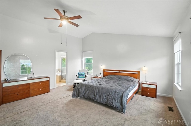 4546 Brackenview Ct, Mason, OH 45040 - bedroom featuring carpet, lofted ceiling, connected bathroom, and a ceiling fan