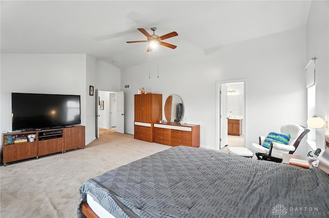 4546 Brackenview Ct, Mason, OH 45040 - bedroom with lofted ceiling, light colored carpet, ceiling fan, and connected bathroom