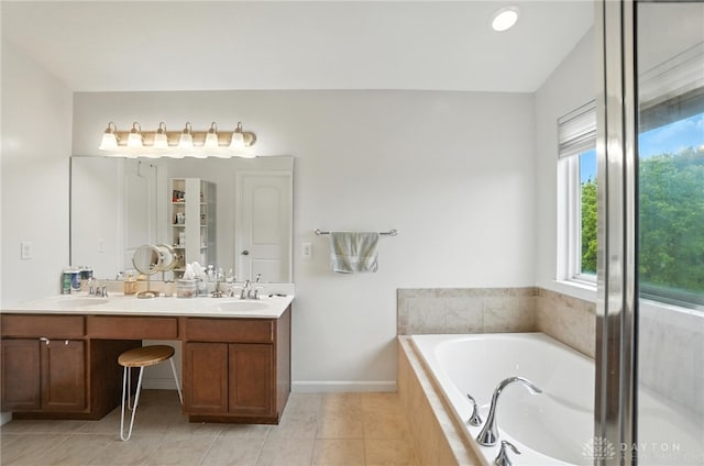 4546 Brackenview Ct, Mason, OH 45040 - bathroom featuring double vanity, a bath, and tile patterned floors