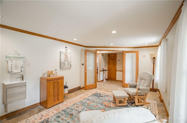 429 Rader Dr, Vandalia, OH 45377 - sitting room featuring ornamental molding, recessed lighting, and french doors