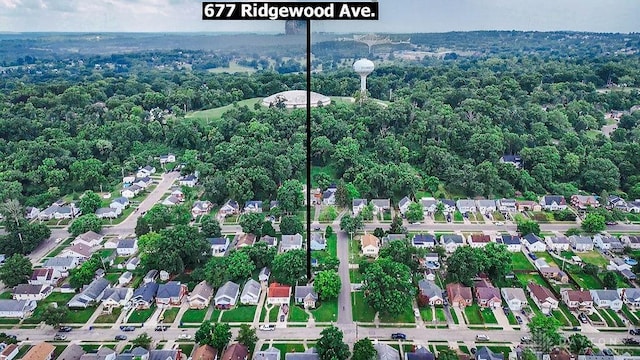 677 Ridgewood Ave, Hamilton, OH 45013 - aerial view of property and surrounding area featuring property parcel outlined and nearby suburban area