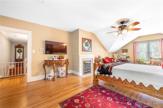 288 N King St, Xenia, OH 45385 - bedroom with wood finished floors, vaulted ceiling, and ceiling fan
