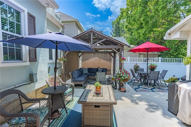 288 N King St, Xenia, OH 45385 - view of patio featuring outdoor dining space, an outdoor hangout area, and a gazebo