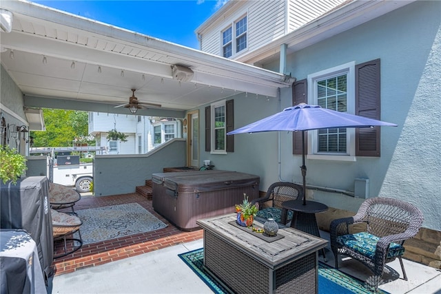 288 N King St, Xenia, OH 45385 - view of patio with a hot tub and a ceiling fan