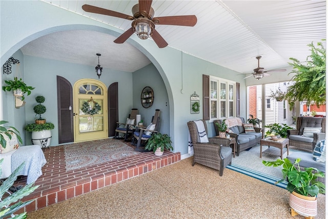 288 N King St, Xenia, OH 45385 - covered porch featuring ceiling fan and an outdoor hangout area