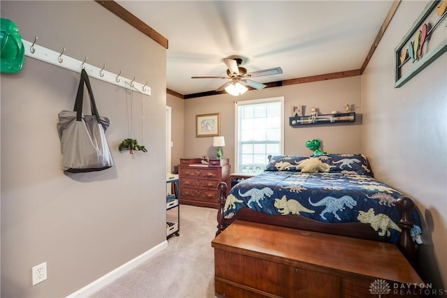 4095 N State Route 42, Waynesville, OH 45068 - bedroom featuring light colored carpet, crown molding, and ceiling fan