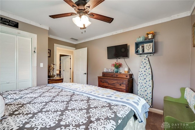 4095 N State Route 42, Waynesville, OH 45068 - bedroom with a closet, carpet floors, and a ceiling fan