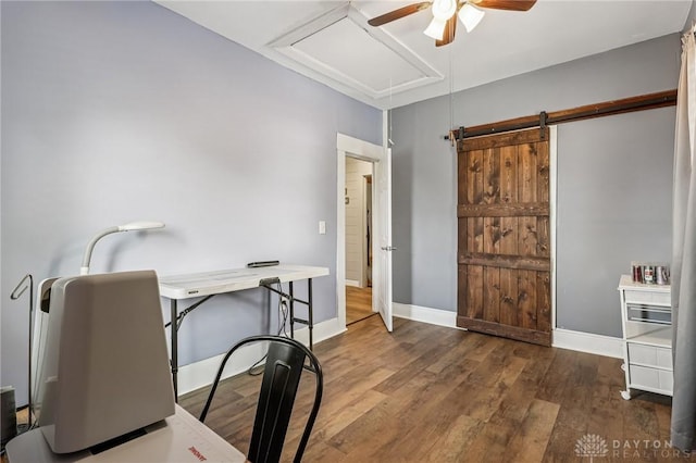 213 N Broadway St, Blanchester, OH 45107 - office with ceiling fan, attic access, and wood finished floors