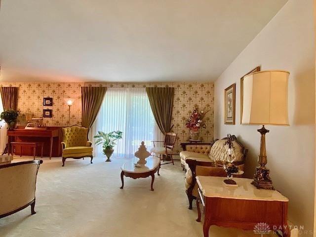 9476 Sheehan Rd, Dayton, OH 45458 - living room with wallpapered walls and light carpet