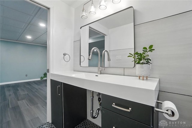 1572 Frontier Ct, Dayton, OH 45458 - bathroom with vanity, wood finished floors, and recessed lighting