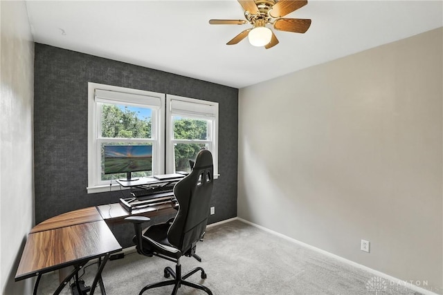 2594 Laura Ln, Norwood, OH 45212 - carpeted office featuring a ceiling fan and an accent wall