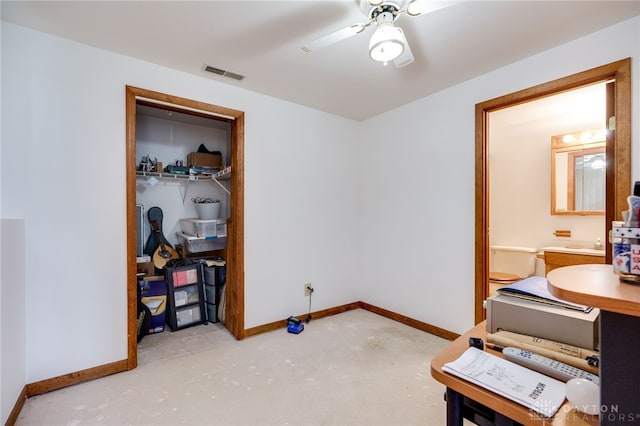 1817 El Camino Dr, Xenia, OH 45385 - office area with a ceiling fan and concrete floors