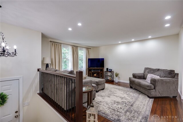 1817 El Camino Dr, Xenia, OH 45385 - living area with recessed lighting, wood finished floors, and a chandelier