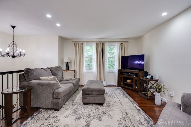 1817 El Camino Dr, Xenia, OH 45385 - living room with a chandelier, wood finished floors, and recessed lighting