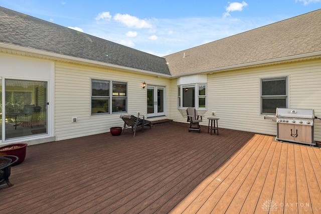 7373 Crowl Rd, Degraff, OH 43318 - wooden terrace featuring grilling area and french doors
