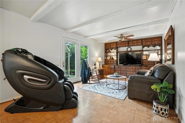3811 Berryleaf Ct, Dayton, OH 45424 - living room featuring beamed ceiling and ceiling fan
