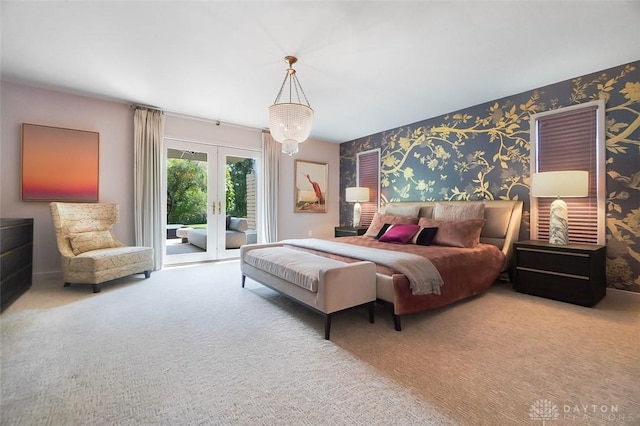 525 Heatherwoode Cir, Springboro, OH 45066 - carpeted bedroom with access to exterior, wallpapered walls, and french doors