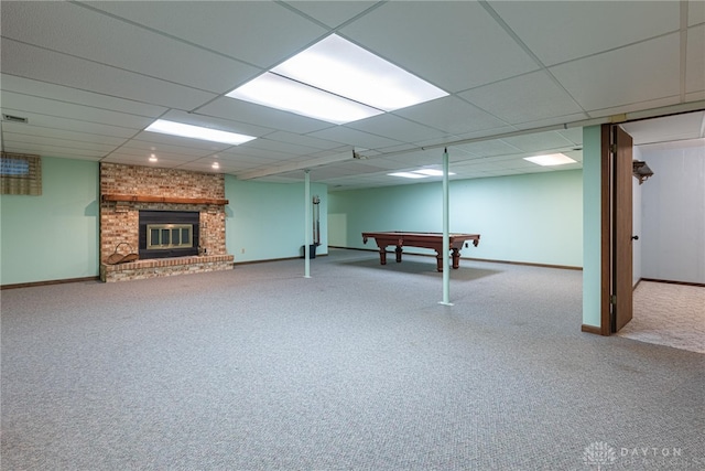 3072 Fowler Rd, Springfield, OH 45502 - finished below grade area with carpet floors, a fireplace, and billiards