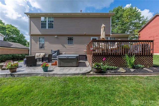 274 Tamarack Trl, Springboro, OH 45066 - rear view of house featuring an outdoor living space, a deck, a lawn, and a patio area