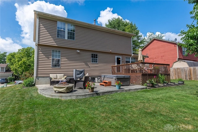 274 Tamarack Trl, Springboro, OH 45066 - back of house with a hot tub, a patio area, an outdoor hangout area, and a wooden deck