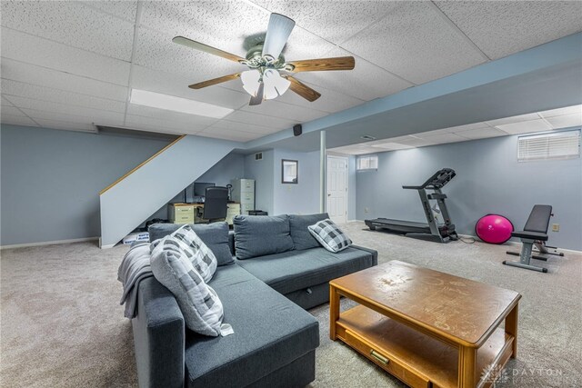 274 Tamarack Trl, Springboro, OH 45066 - living room featuring a paneled ceiling, carpet flooring, and a desk