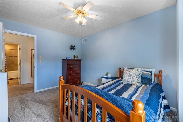 274 Tamarack Trl, Springboro, OH 45066 - bedroom featuring carpet floors, a textured ceiling, and a ceiling fan
