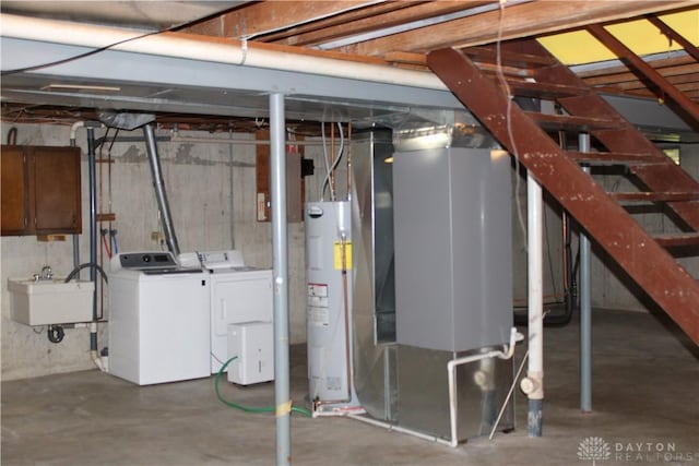 461 Poplar Grove Dr, Vandalia, OH 45377 - unfinished below grade area with electric water heater, separate washer and dryer, and heating unit