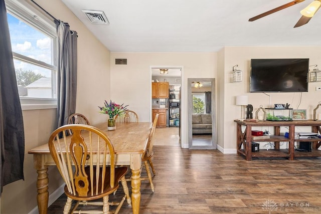 120 N Grant St, Covington, OH 45318 - dining area featuring a ceiling fan and wood finished floors