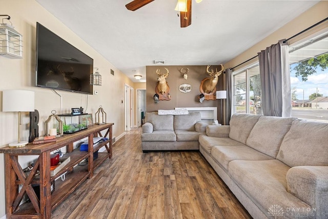 120 N Grant St, Covington, OH 45318 - living room featuring wood finished floors and a ceiling fan