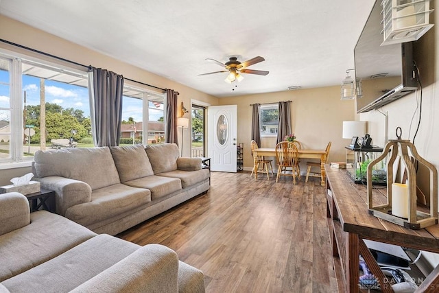 120 N Grant St, Covington, OH 45318 - living room with a ceiling fan and wood finished floors